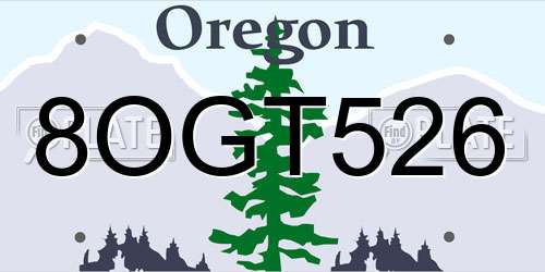8OGT526 Oregon License Plate