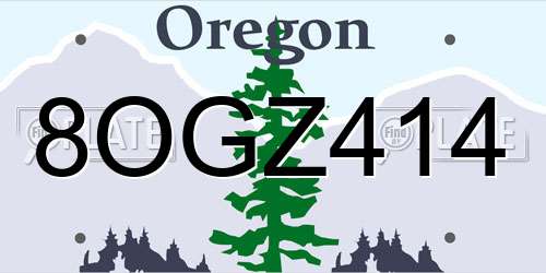 8OGZ414 Oregon License Plate