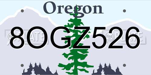 8OGZ526 Oregon License Plate