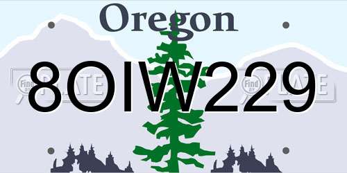 8OIW229 Oregon License Plate