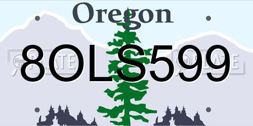8OLS599 Oregon License Plate