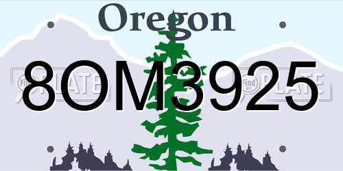 8OM3925 Oregon License Plate