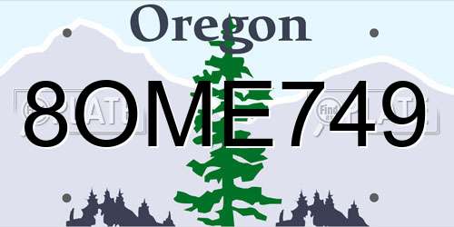 8OME749 Oregon License Plate