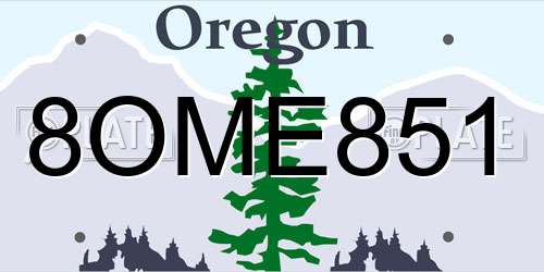 8OME851 Oregon License Plate