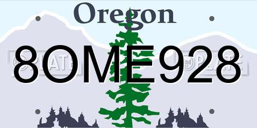 8OME928 Oregon License Plate