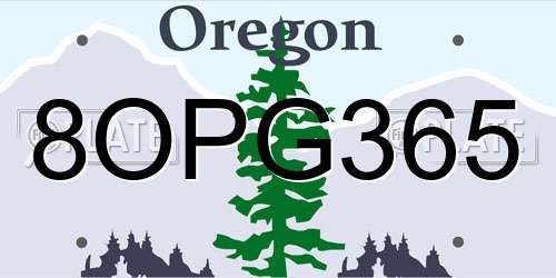 8OPG365 Oregon License Plate