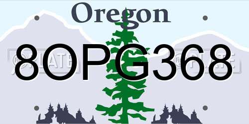 8OPG368 Oregon License Plate