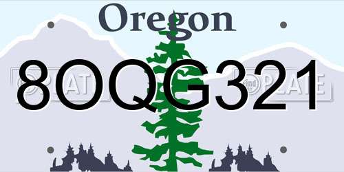 8OQG321 Oregon License Plate