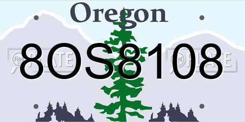 8OS8108 Oregon License Plate