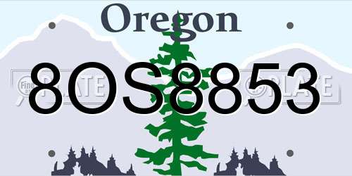 8OS8853 Oregon License Plate