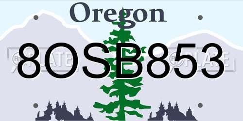 8OSB853 Oregon License Plate