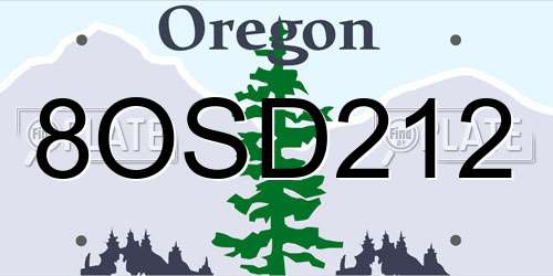 8OSD212 Oregon License Plate