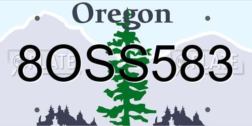 8OSS583 Oregon License Plate