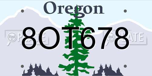8OT678 Oregon License Plate