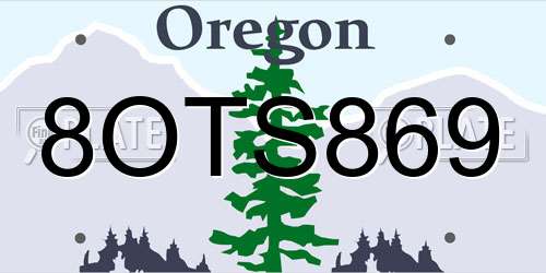 8OTS869 Oregon License Plate