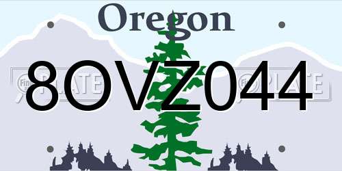 8OVZ044 Oregon License Plate