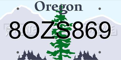 8OZS869 Oregon License Plate