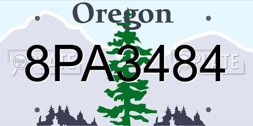 8PA3484 Oregon License Plate