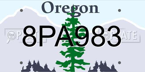 8PA983 Oregon License Plate