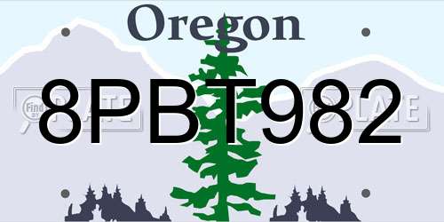 8PBT982 Oregon License Plate