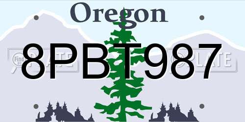 8PBT987 Oregon License Plate