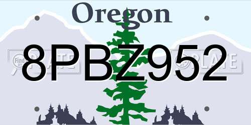 8PBZ952 Oregon License Plate