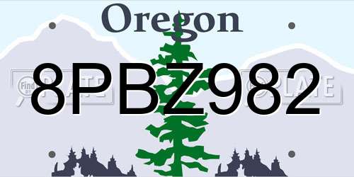 8PBZ982 Oregon License Plate