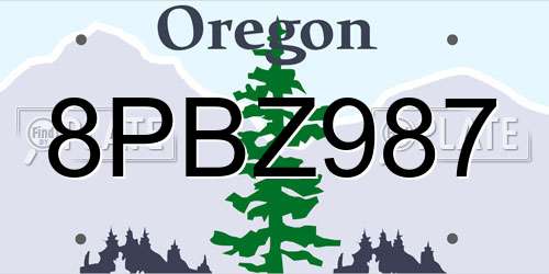 8PBZ987 Oregon License Plate