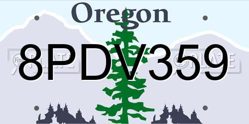 8PDV359 Oregon License Plate