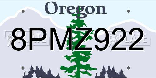 8PMZ922 Oregon License Plate