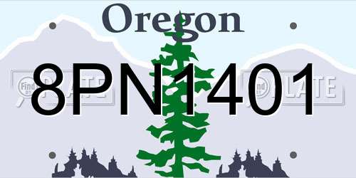 8PN1401 Oregon License Plate
