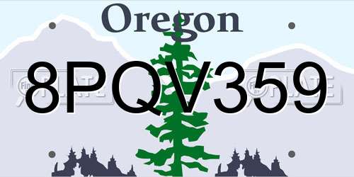 8PQV359 Oregon License Plate