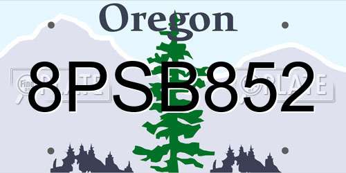 8PSB852 Oregon License Plate