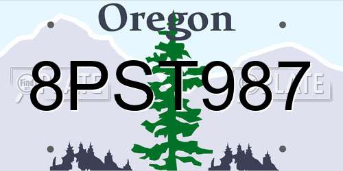 8PST987 Oregon License Plate