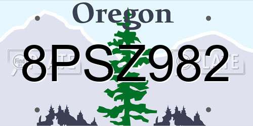 8PSZ982 Oregon License Plate