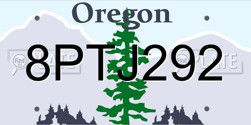 8PTJ292 Oregon License Plate