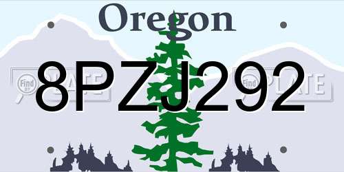 8PZJ292 Oregon License Plate