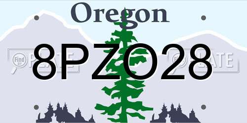 8PZO28 Oregon License Plate