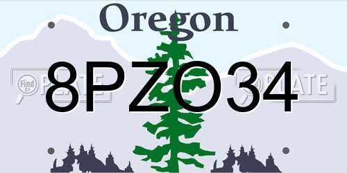 8PZO34 Oregon License Plate