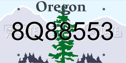 8Q88553 Oregon License Plate