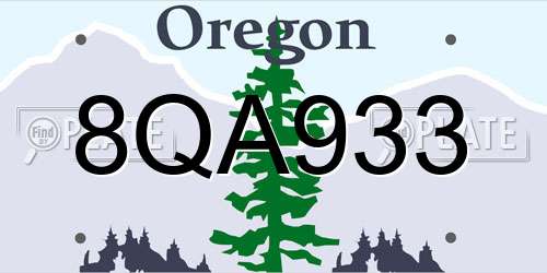 8QA933 Oregon License Plate