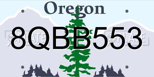 8QBB553 Oregon License Plate