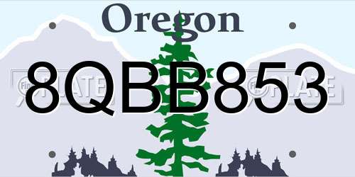 8QBB853 Oregon License Plate