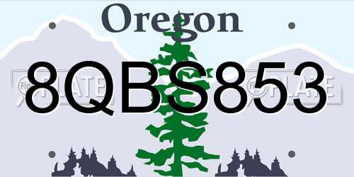 8QBS853 Oregon License Plate