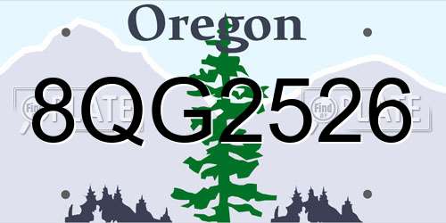 8QG2526 Oregon License Plate