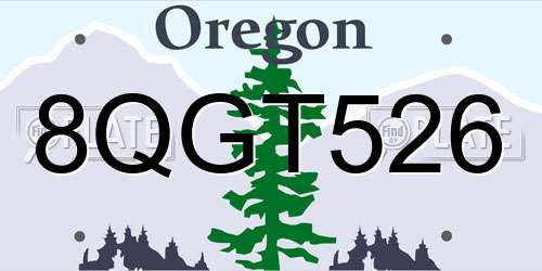 8QGT526 Oregon License Plate