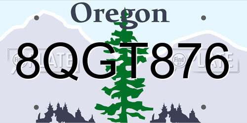 8QGT876 Oregon License Plate