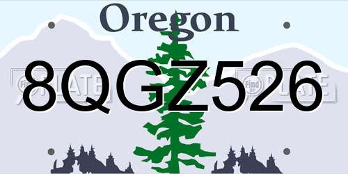 8QGZ526 Oregon License Plate