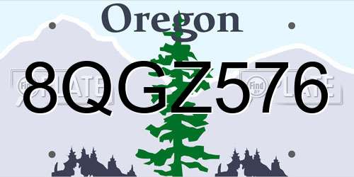 8QGZ576 Oregon License Plate