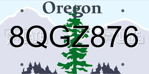 8QGZ876 Oregon License Plate